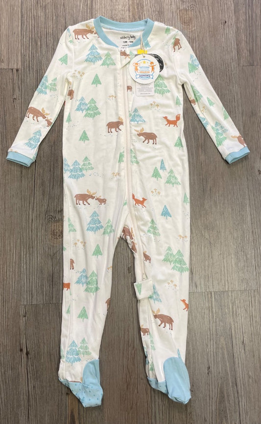 White & Blue Silkberry Baby Bamboo Moose Footed Sleeper, 12-18M