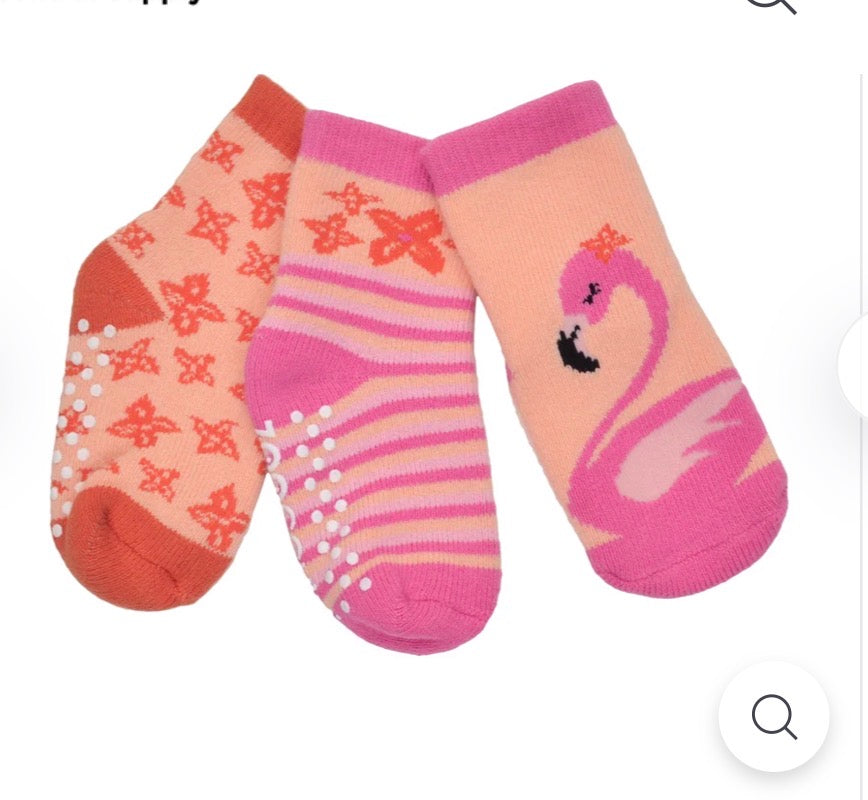 Pink/Orange Zoocchini Grip Socks - 3 Pack - Flamingo, 0-24M