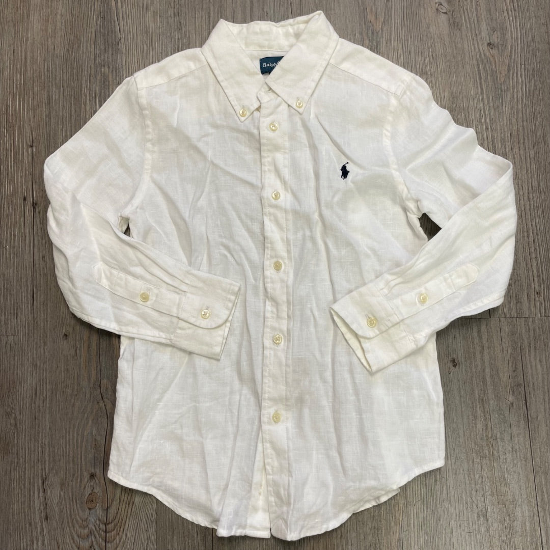 White Polo Ralph Lauren Linen Shirt, 6Y