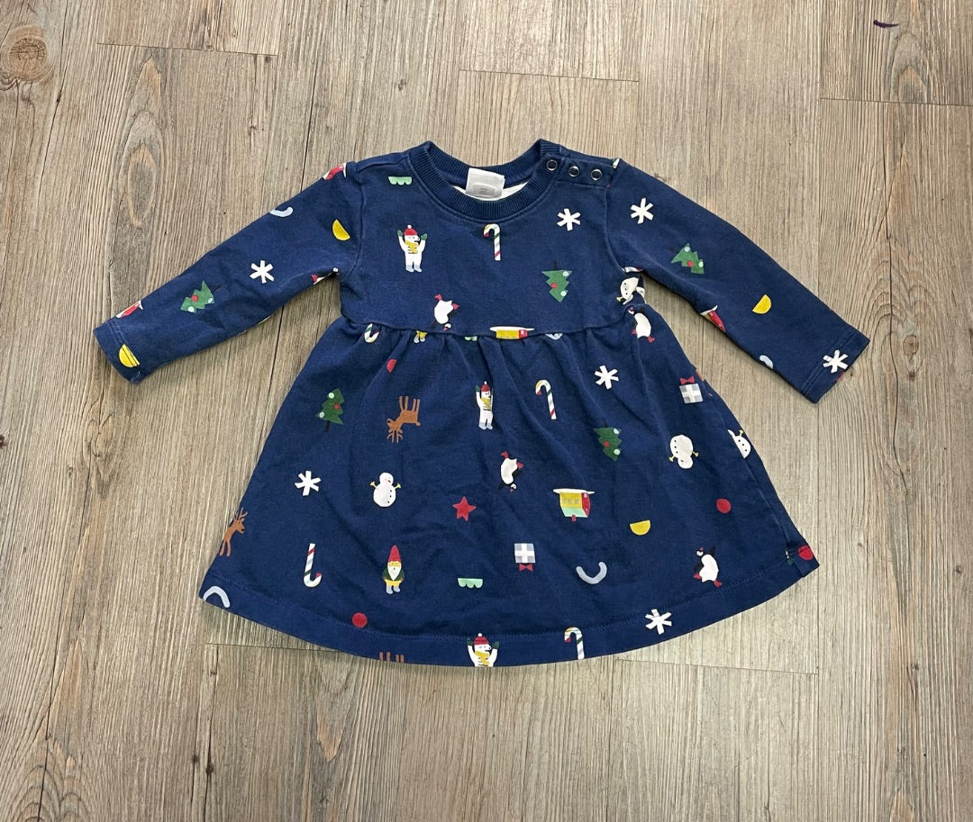 Blue Hanna Anderson L/S Dress, 12-18M