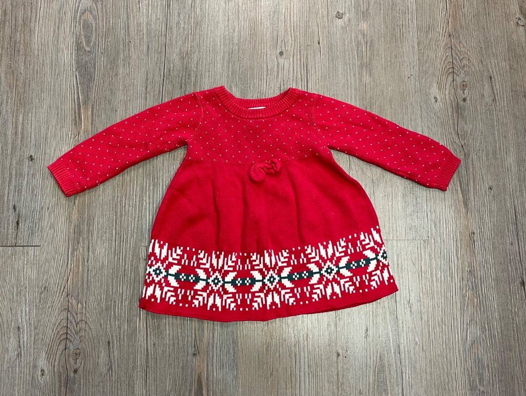 Red Hanna Anderson Knit L/S Dress, 3-6M