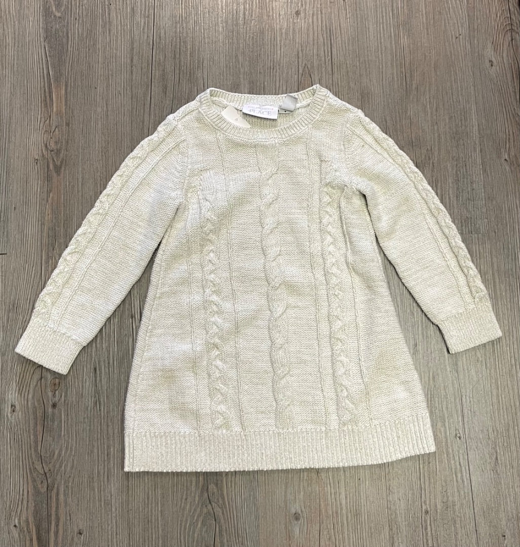 Ivory,Gold Childrens Place Knit Long Sleeve Dress, 3Y