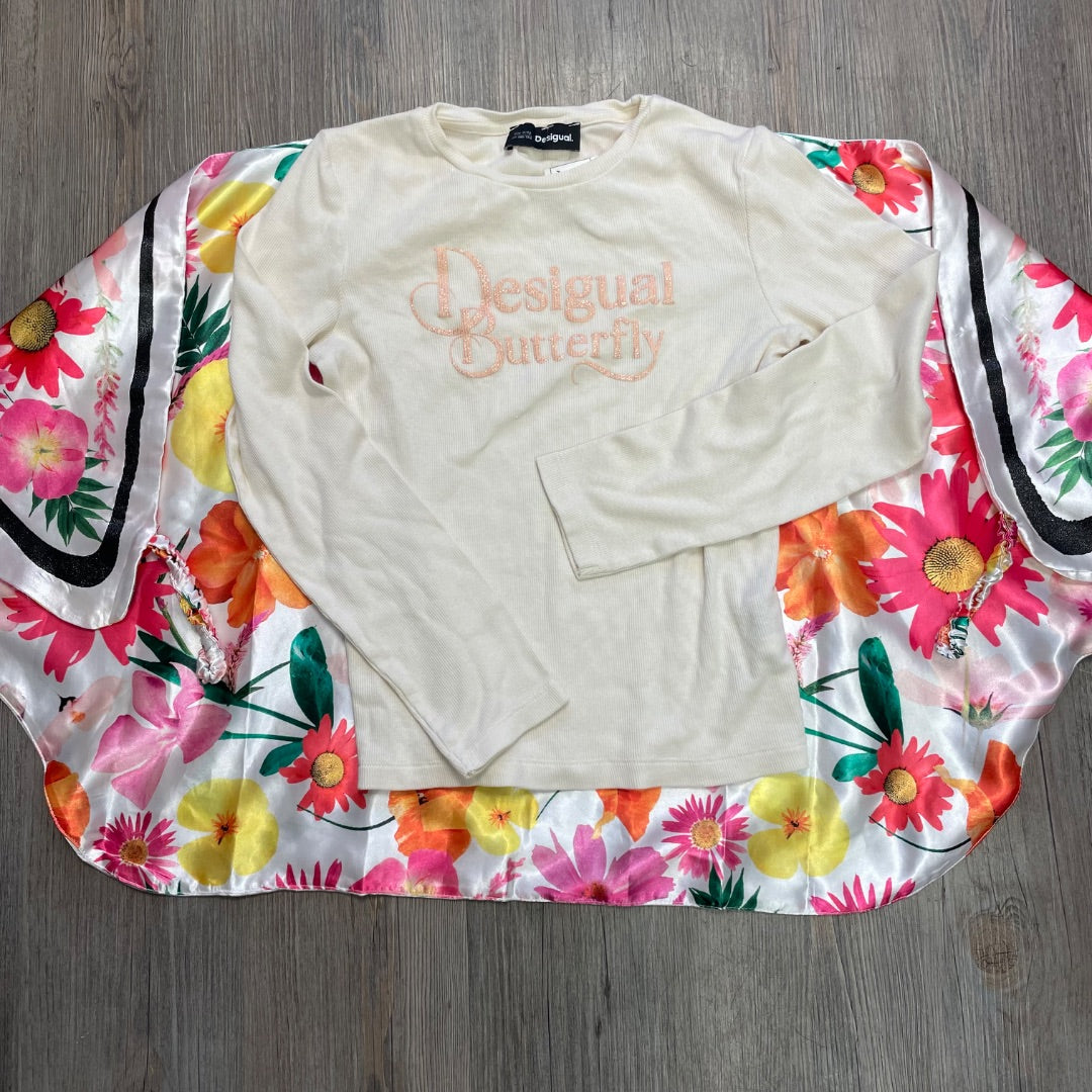 Beige Floral Wings Desigual LS Top Butterfly, 11-12Y