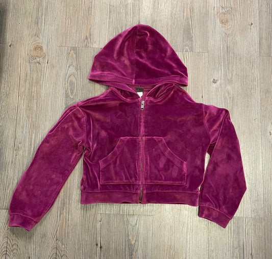 Fuchsia Tea Velvet Zip Hoodie, 5Y