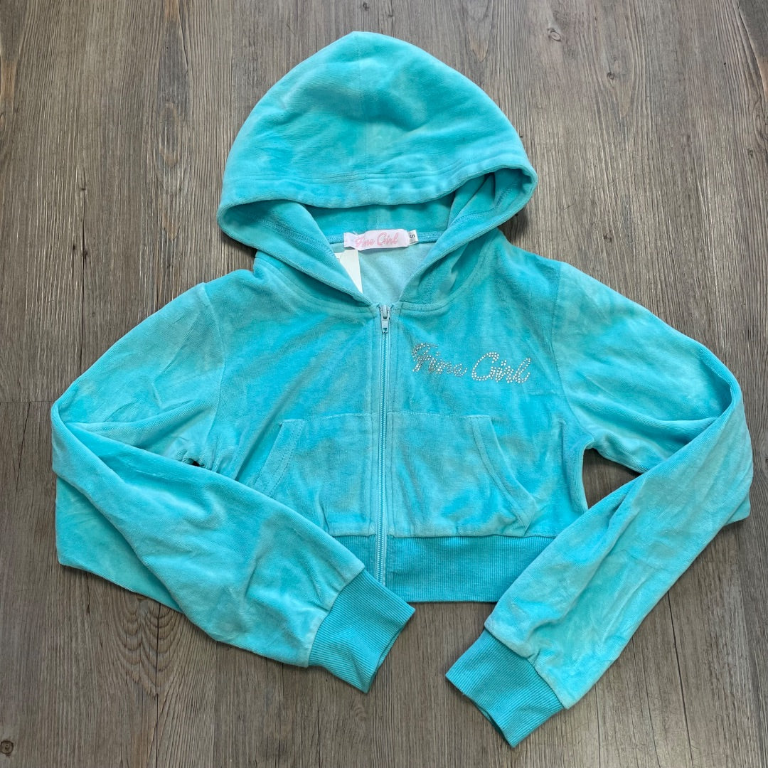 Light Blue Fine Girl Cropped Zip Hoodie, 10Y