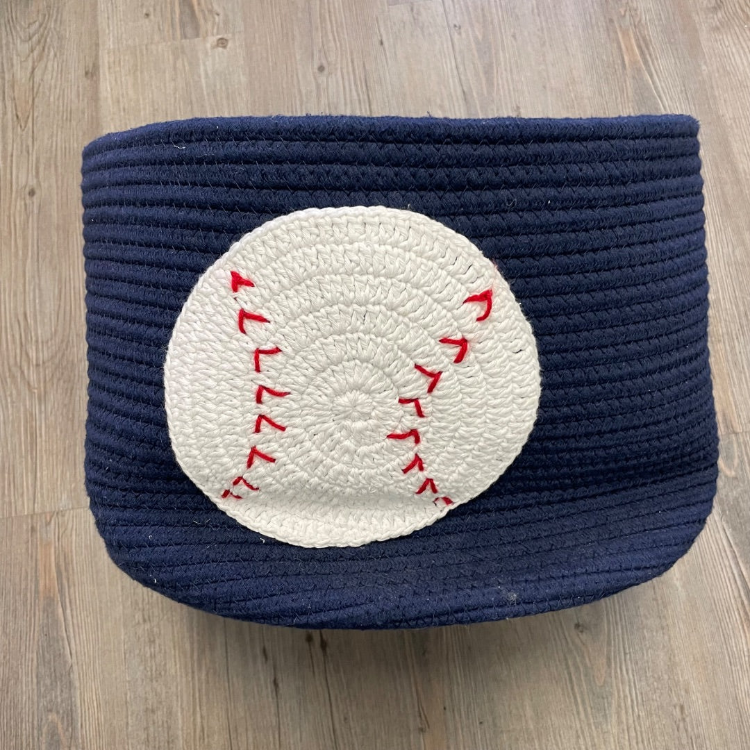 Navy  Baseball Woven Cotton Rope Storage Basket
