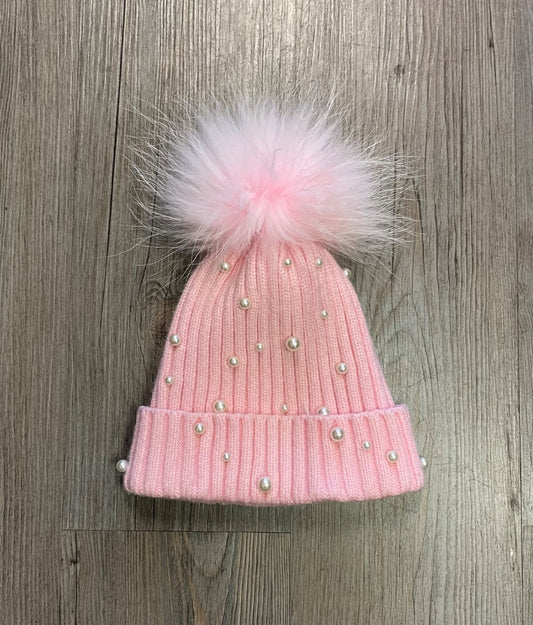 Pink Bari Lynn Knit Pom Hat, 2-4Y