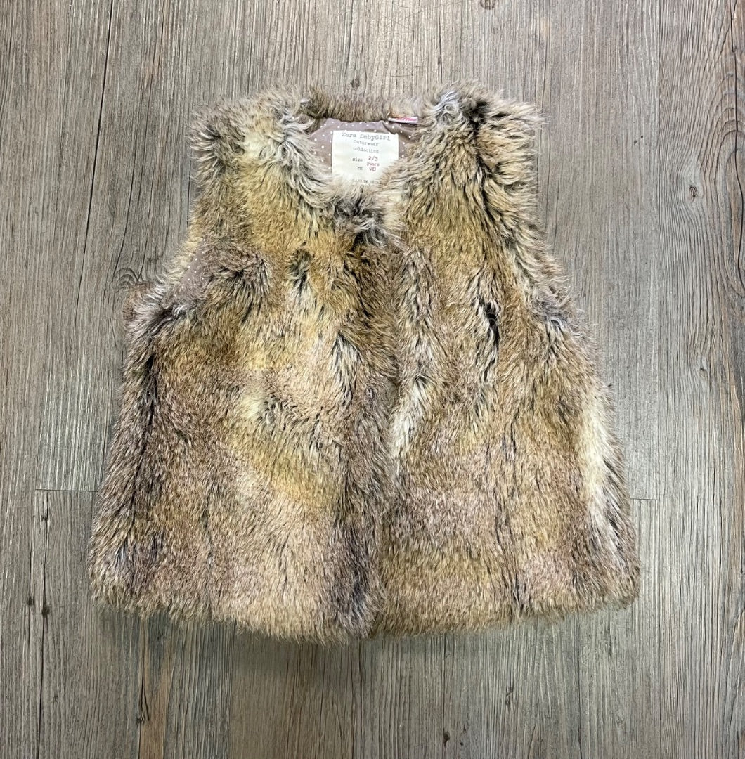 Beige Zara Faux Fur Vest, 2-3Y