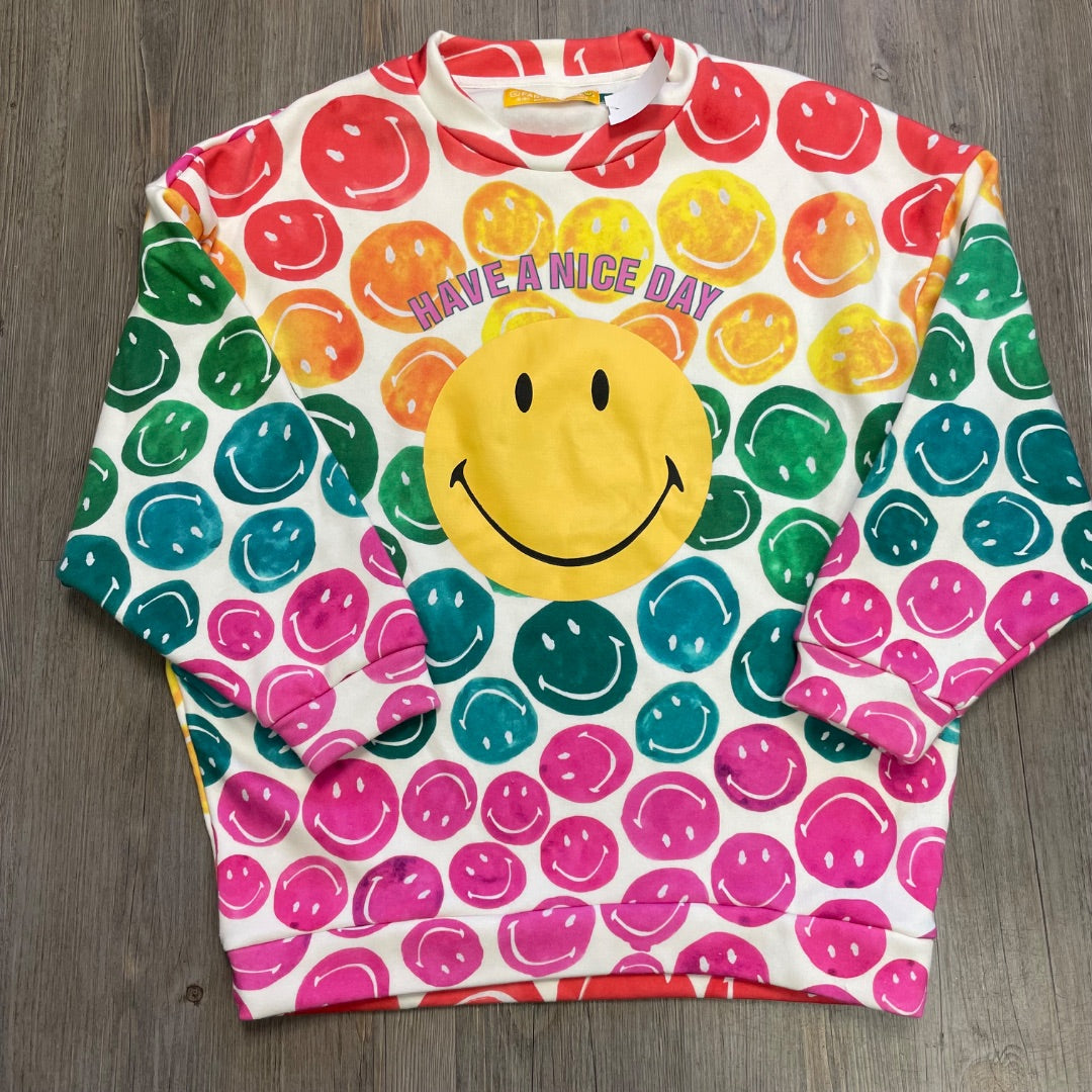 Emojie Print Farm Smiley Sweatshirt, XS