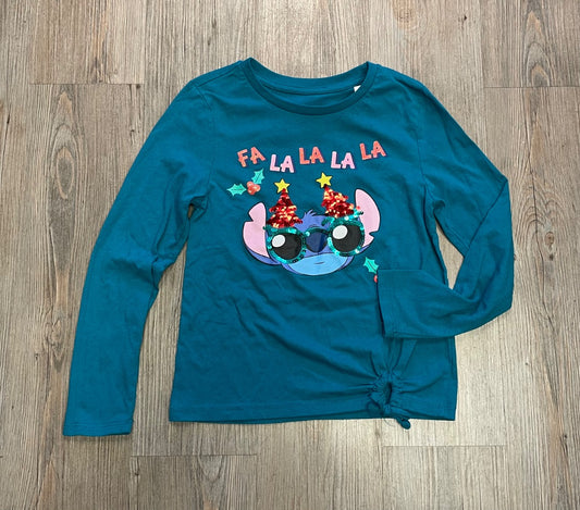 Teal Disney Stitch Fa La La LS Top, 7-8Y