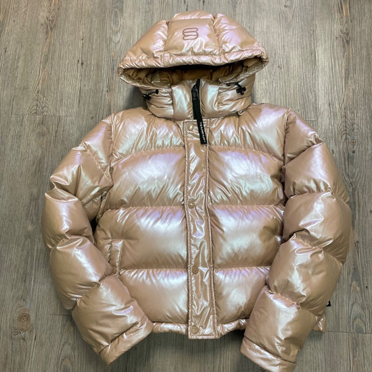 Soft Glaze Modern Taupe Aritzia Super Puff Shorty Down Winter Jacket, XS
