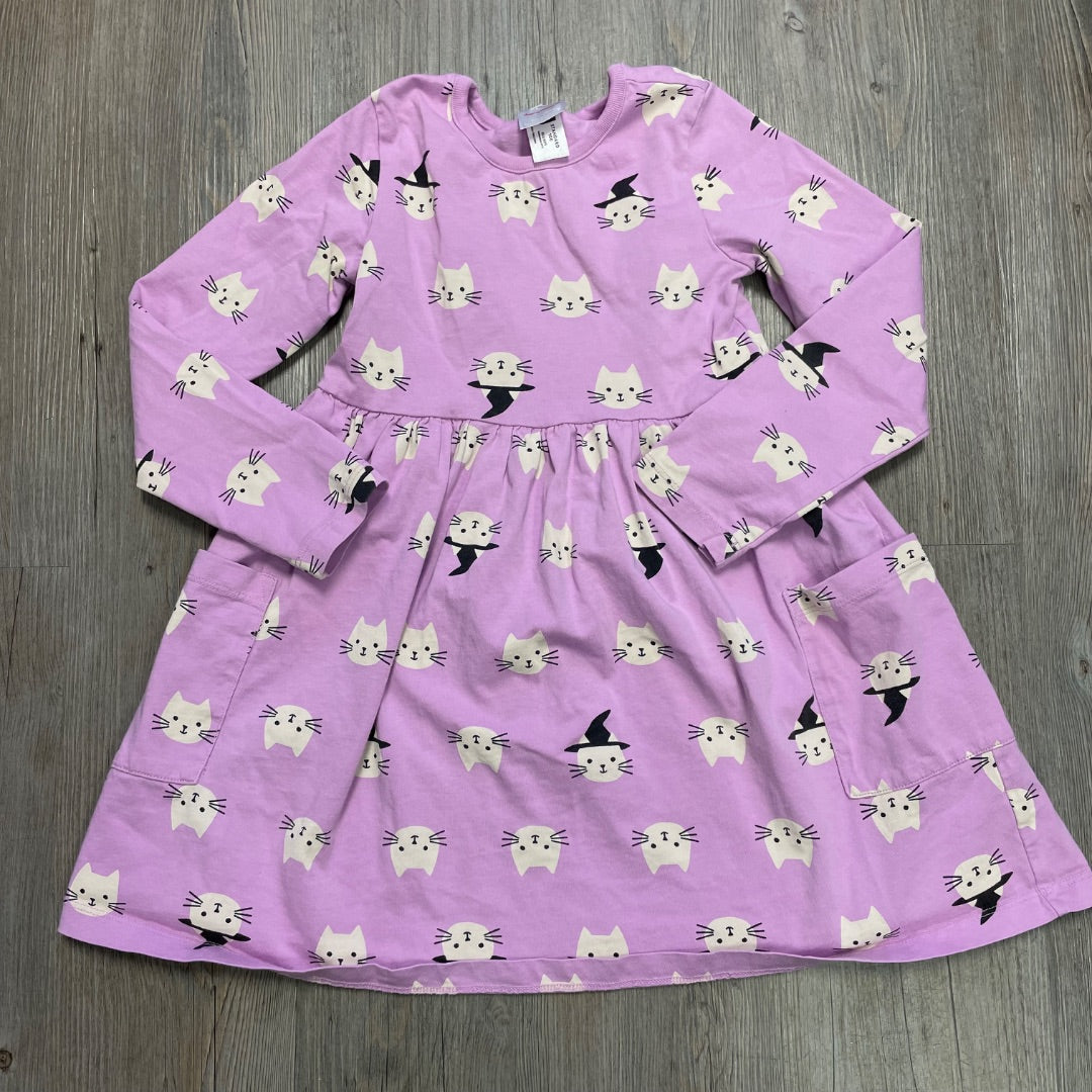 Cat Pattern Hanna Anderson Long Sleeve Dress, 6-7Y