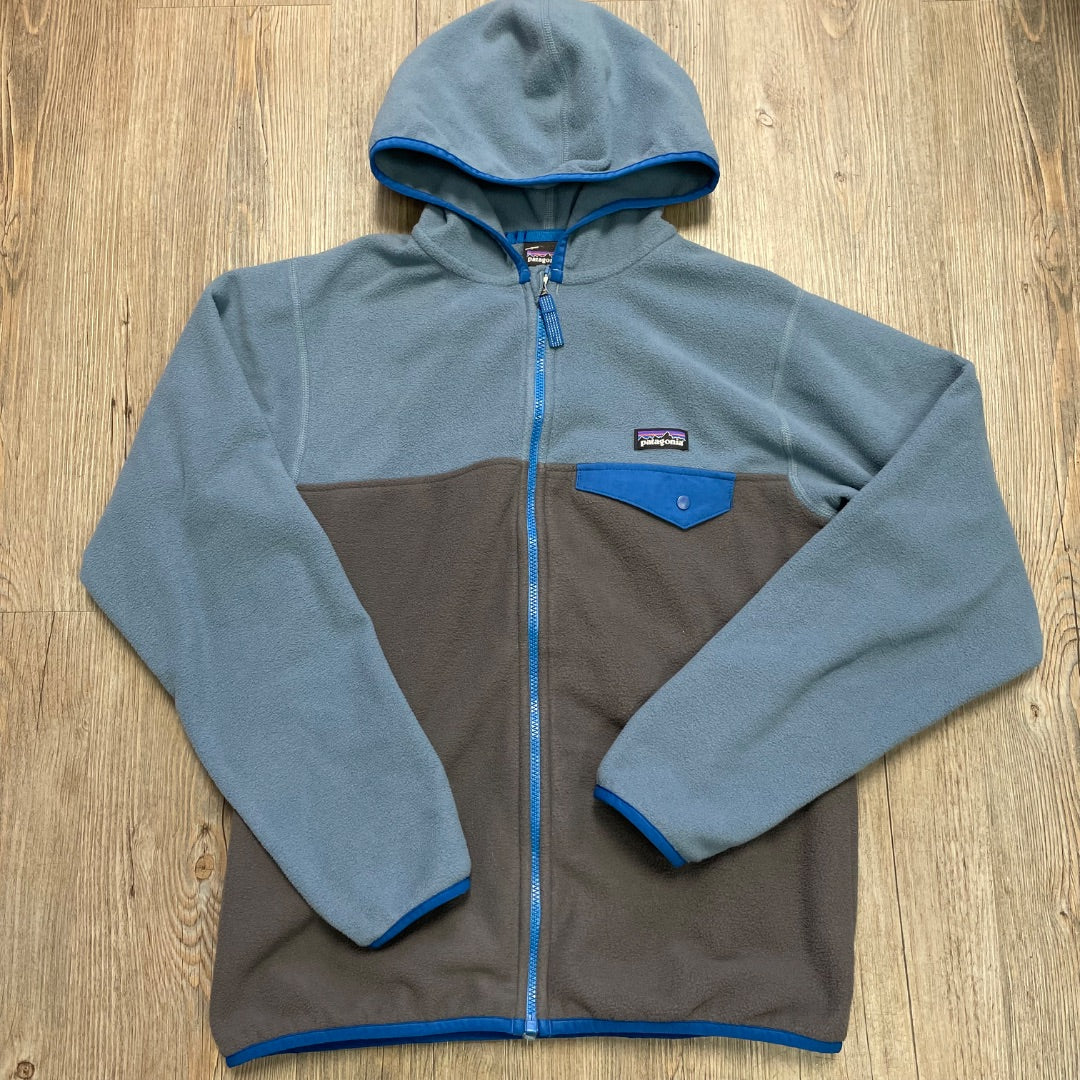 Blue Grey Patagonia Zip Hooded Fleece Jacket, 12Y