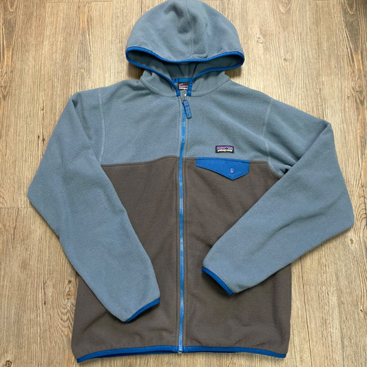 Blue Grey Patagonia Zip Hooded Fleece Jacket, 12Y