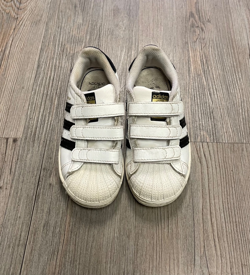 Black,White Adidas Velcro Shoes, 11Y