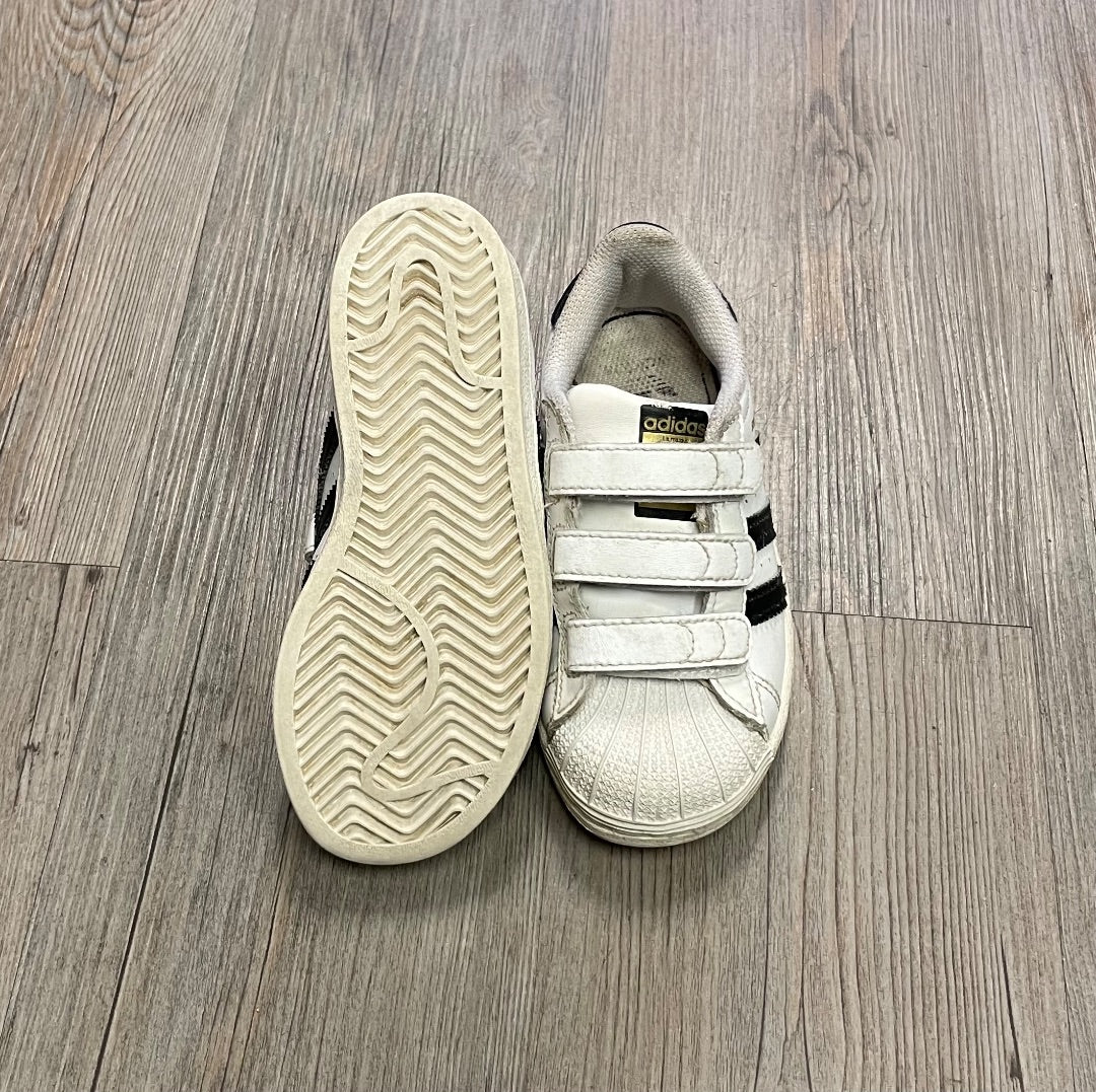 Black,White Adidas Velcro Shoes, 11Y