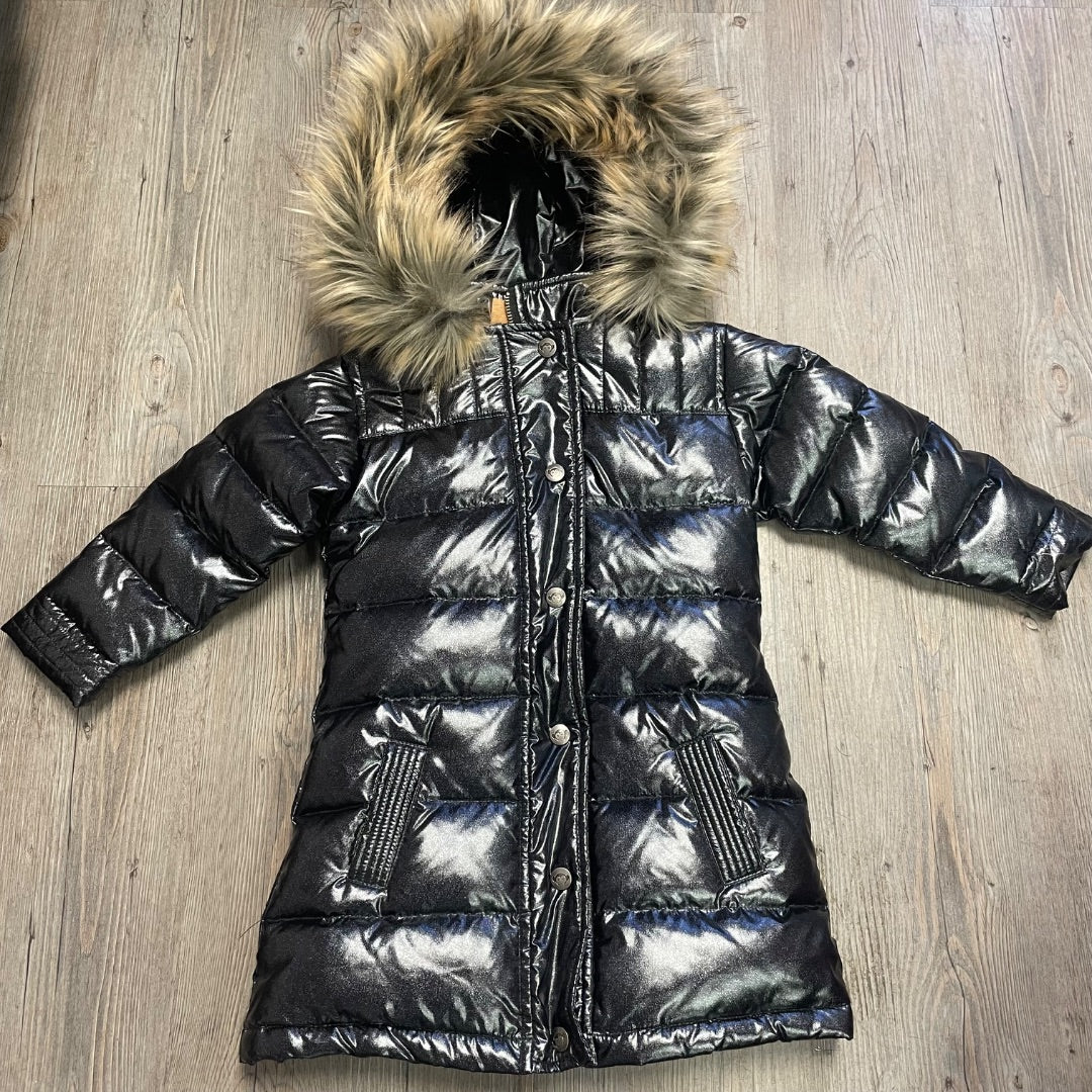 Glossy Black Appaman Puffer Long Parka, 6Y