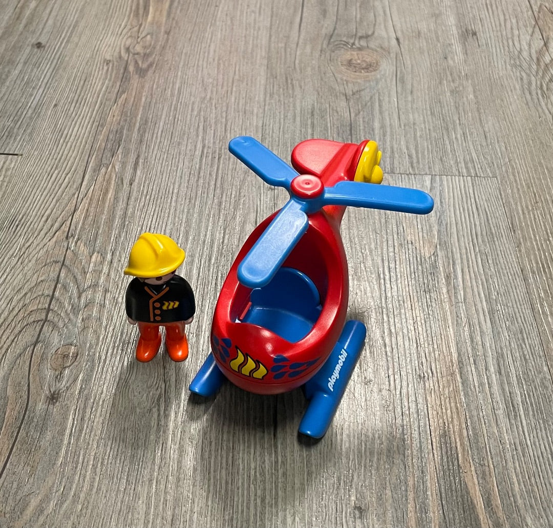 Red Playmobil Helicopter, 2PC