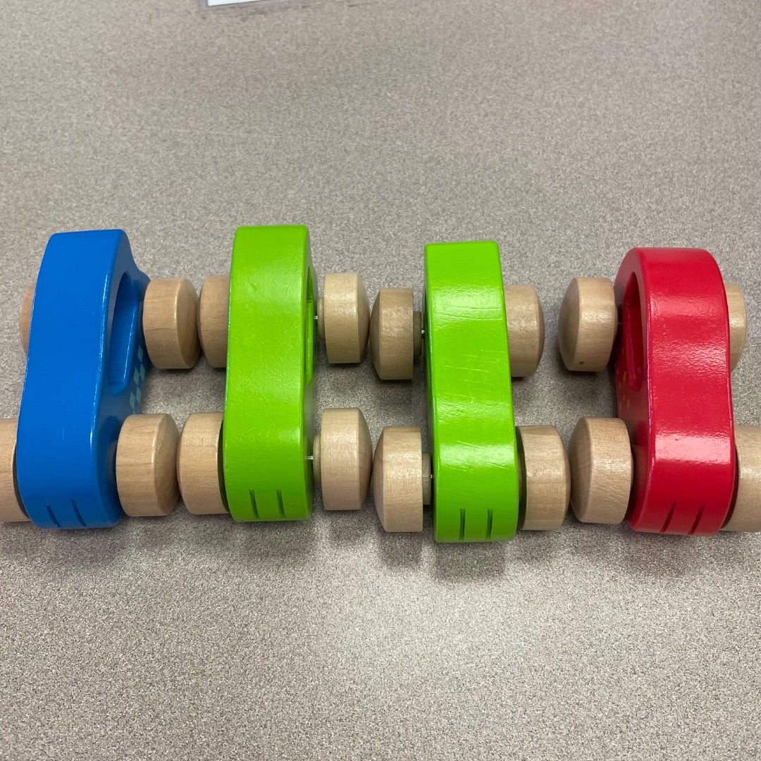 Multi Colour Hape Wooden Race Car 4PC, Pre-owned