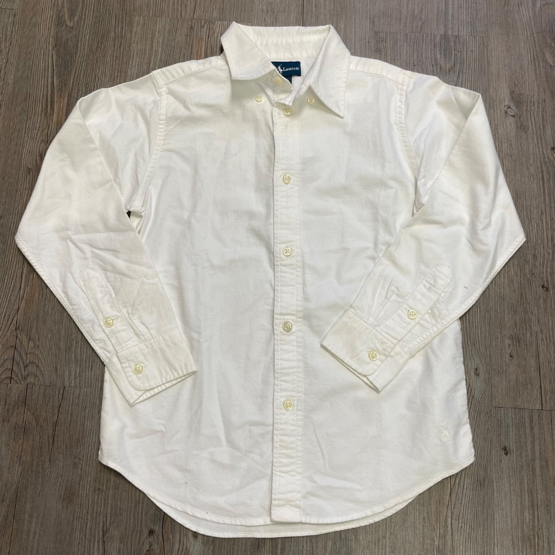 White Polo Ralph Lauren Long Sleeve Shirt, 7Y