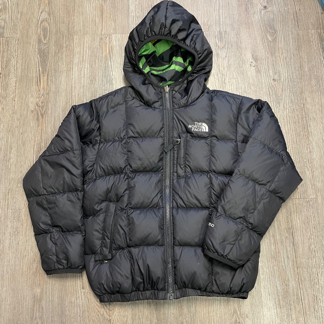Black North Face Reversible Hooded  Downfill Winter Jacket, 7-8Y