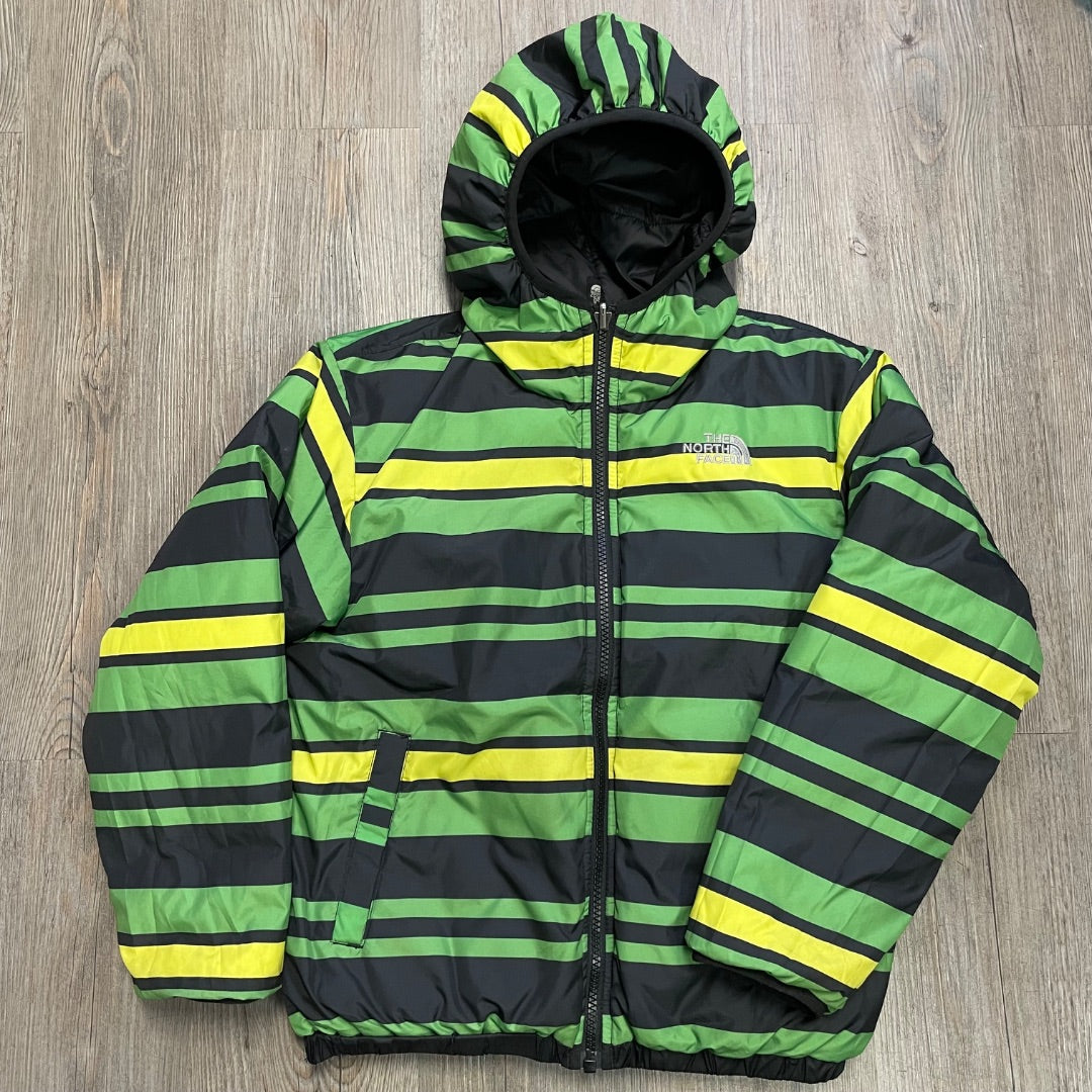 Black North Face Reversible Hooded  Downfill Winter Jacket, 7-8Y
