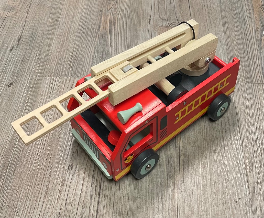 Red Mentari Wooden Fire Truck, 9 inch