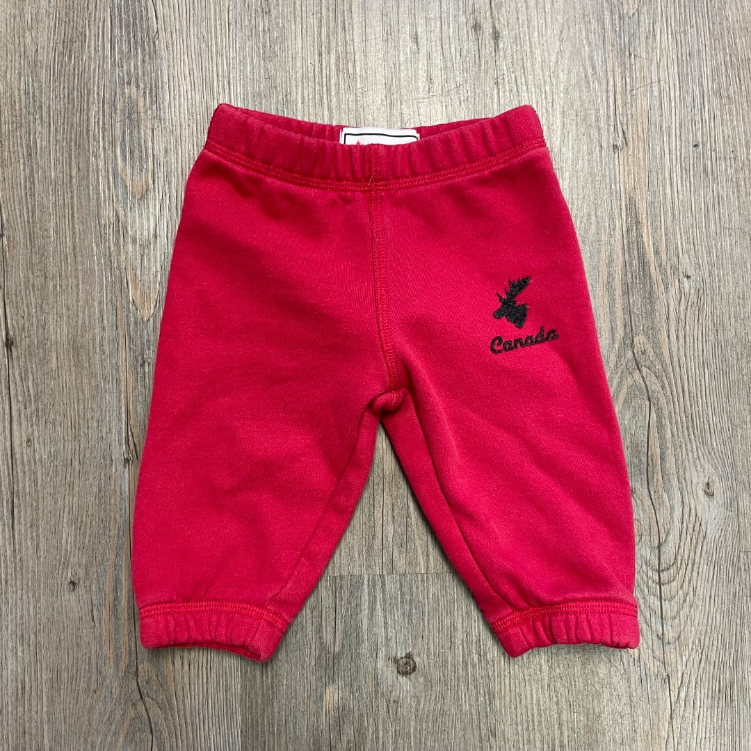 Red Canadiana Sweat Pants, 3-6M