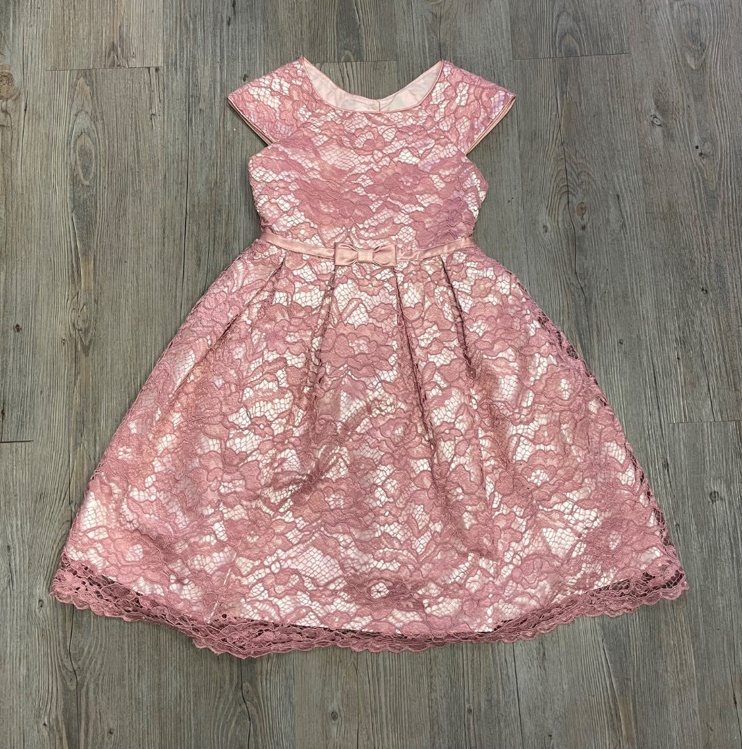 Pink Jona Michelle Floral Lace Overlay SL Dress, 6Y