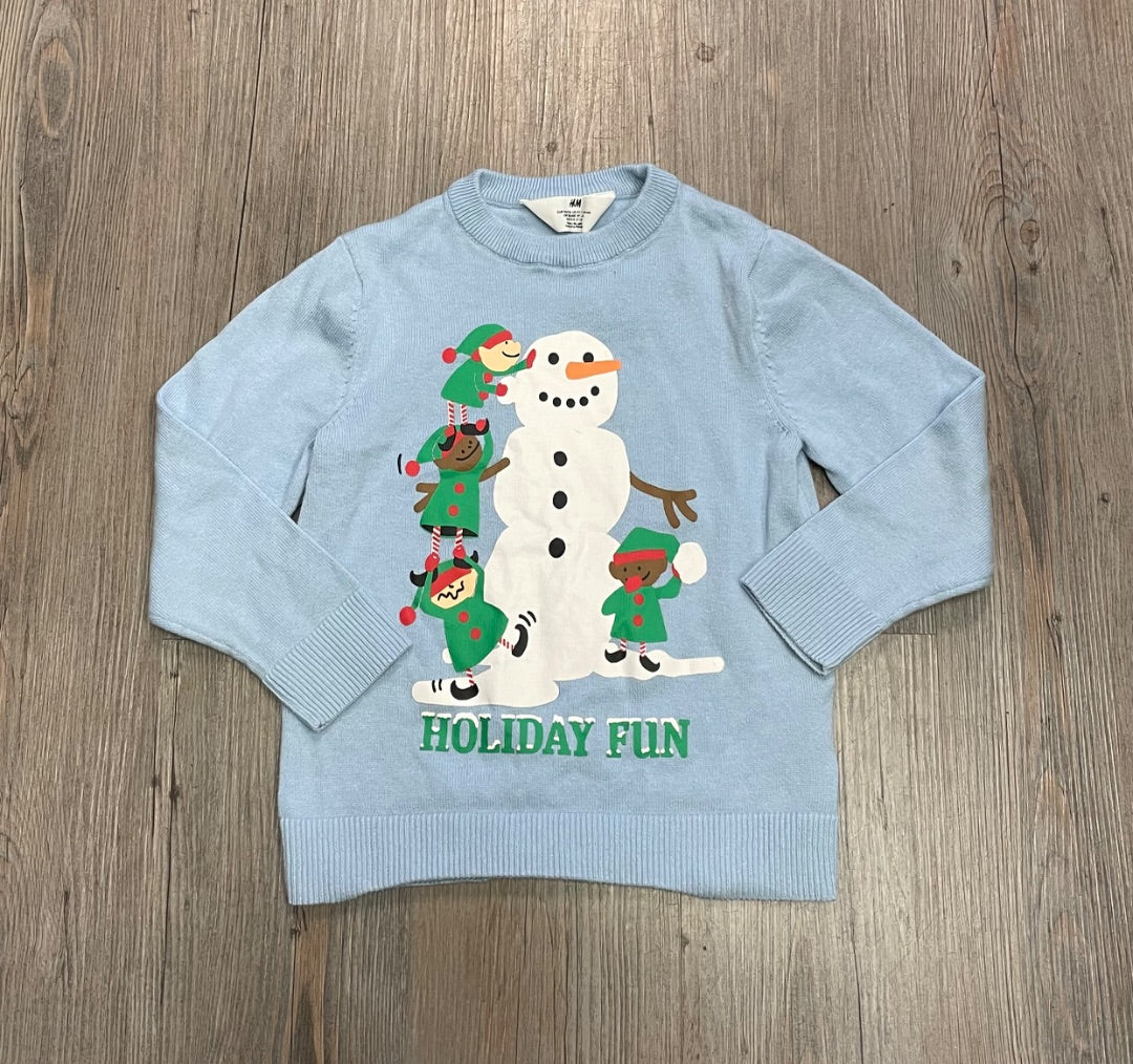Blue H&M Long Sleeve Knit Sweater Holiday Fun, 4-6Y