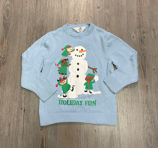 Blue H&M Long Sleeve Knit Sweater Holiday Fun, 4-6Y