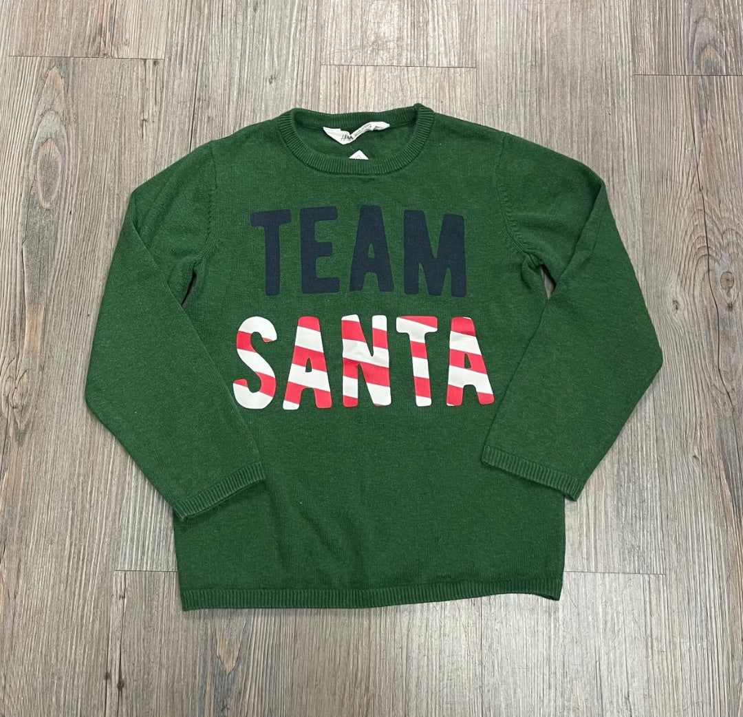 Green H&M Knit Long Sleeve Sweater Team Santa, 4-6Y