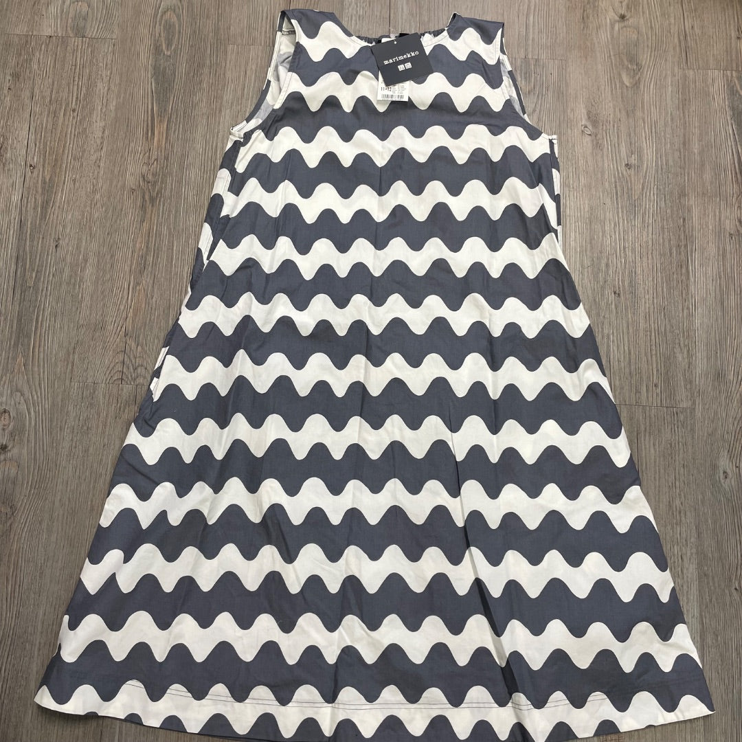 Grey White Marimekko Uniqlo Sleeveless Dress, 11-12Y