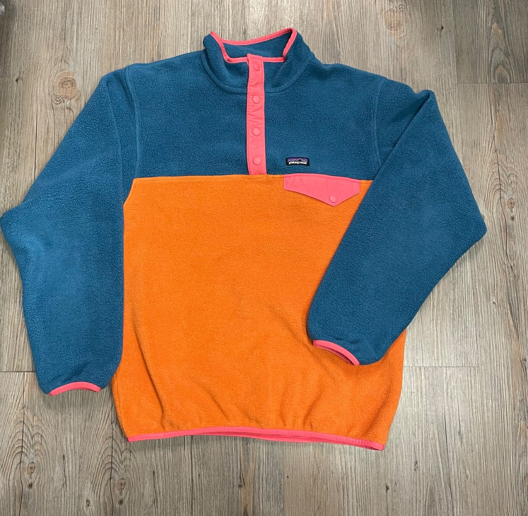 Blue Orange Patagonia Fleece Long Sleeve Sweater, 14Y
