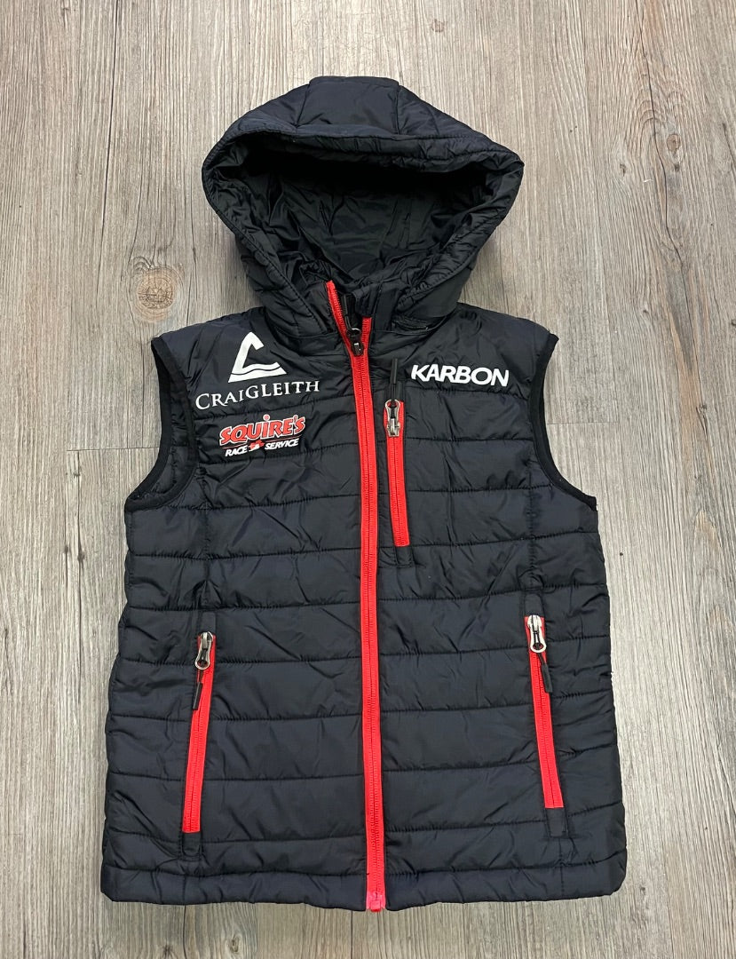 Black Karbon Hooded Puffer Vest, 4-6Y