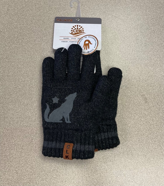 Black CaliKids Soft Lined Knit Gloves, 2-5Y
