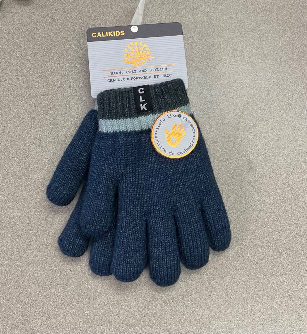 Blue CaliKids Soft Lined Knit Gloves, 2-5Y