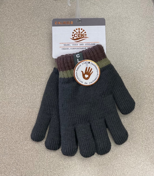Charcoal Brown Trim CaliKids Soft Lined Knit Gloves, 2-5Y