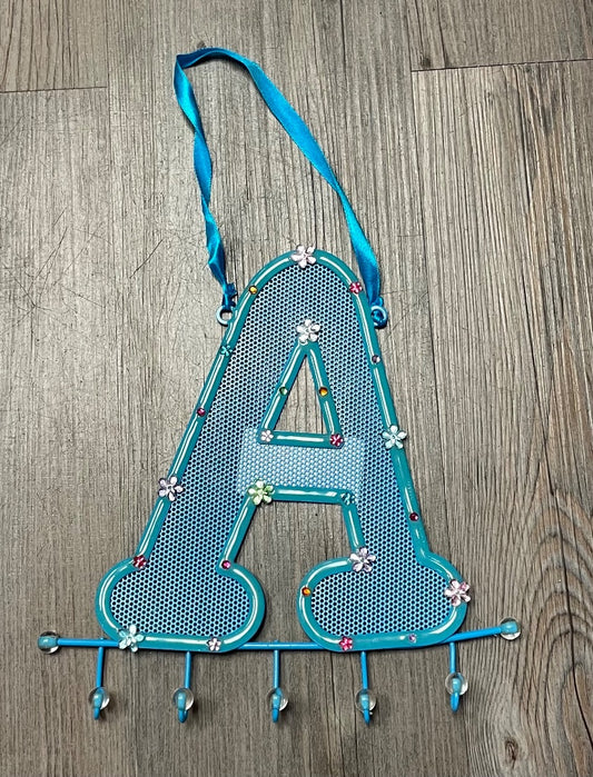 Blue  Letter A Jewelry Hanger, 9 inches
