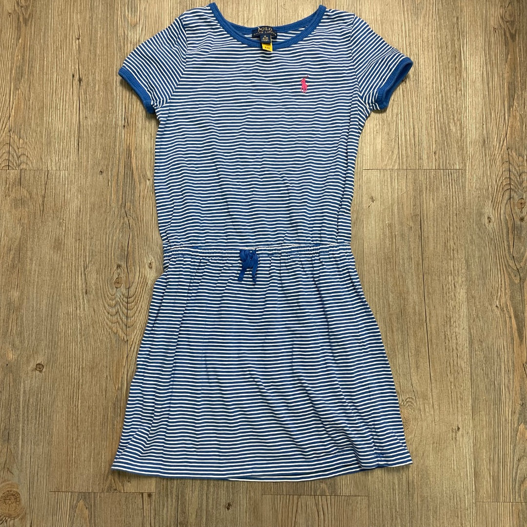 Blue Striped Polo Ralph Lauren Short Sleeve Dress, 8-10Y