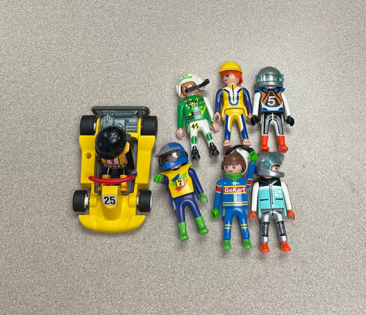 Yellow Playmobile 7 Race Car Drivers & Car