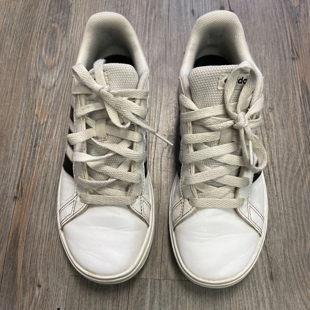 White Adidas Lace Up Sneaker, 4.5Y