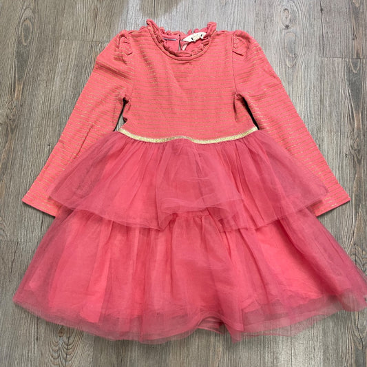Coral Gold Striped Mini Boden Long Sleeve Dress, 7-8Y