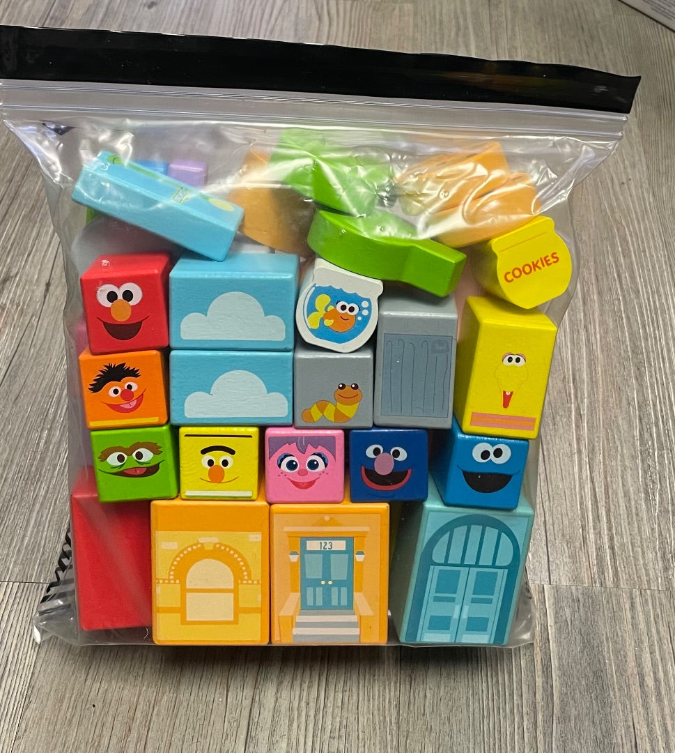 Multi Colour Bright Starts Sesame Street Wooden Blocks, 3Y+