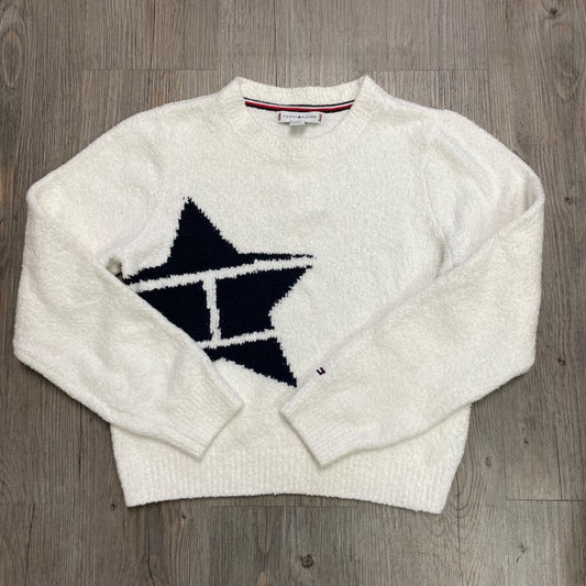 White Tommy Hilfiger Fleece Crewneck Sweater, 8-10Y