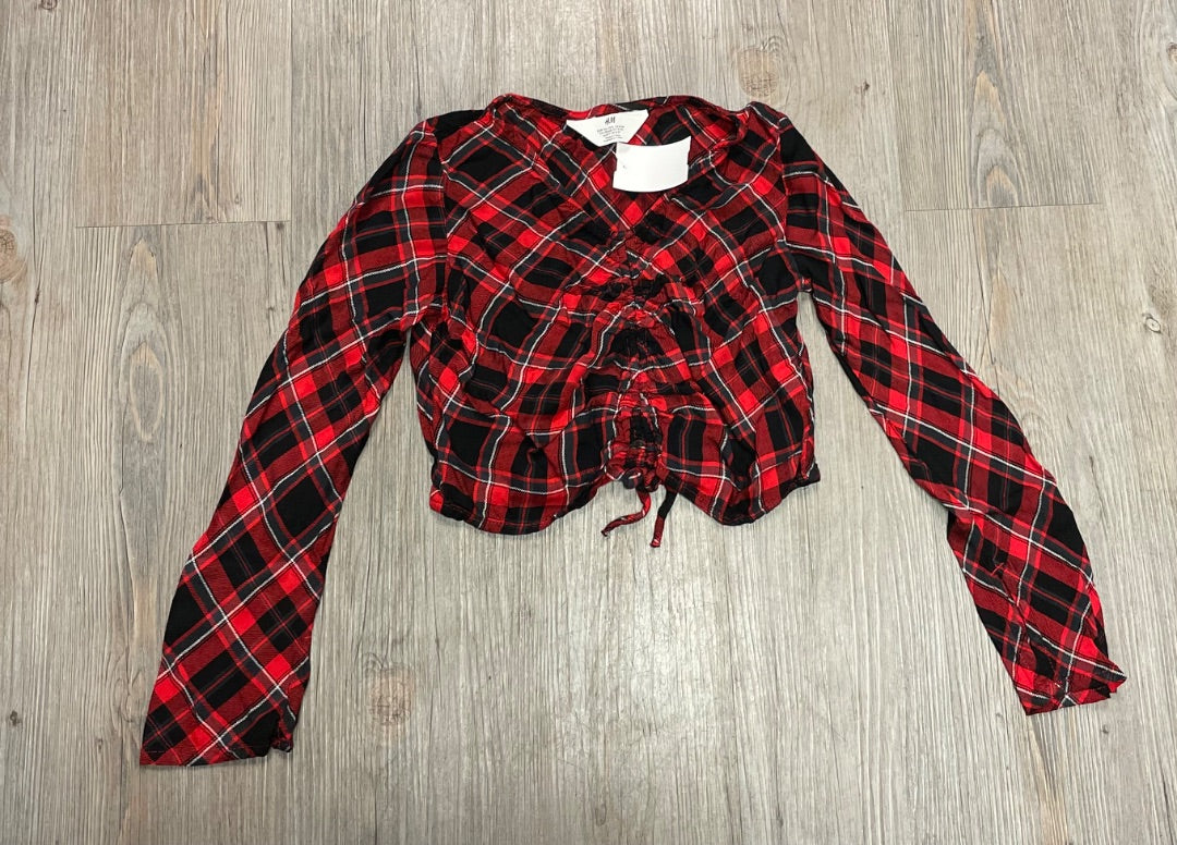 Red H&M LS V Neck Top, 8-9Y