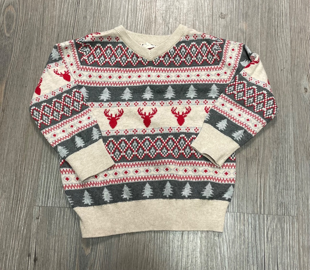 Red Grey Beige Hatley Knit V neck Sweater, 3Y