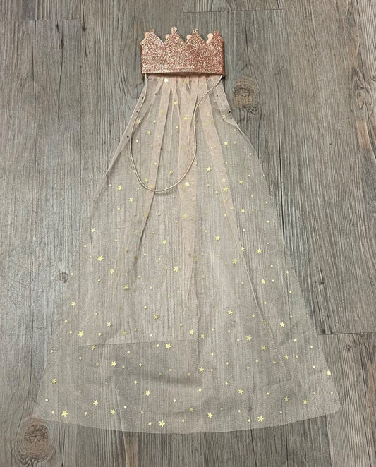 Glitter Dustyrose  Crown With Vail, Pre-Owned