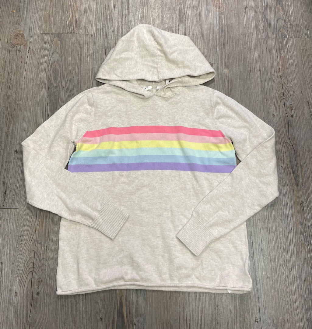 Beige,Rainbow Gap Knit Pullover Hoodie, 14-16Y
