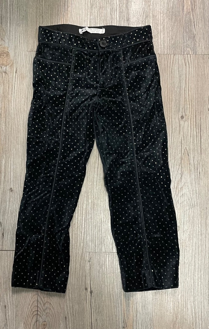 Black Zara Velvet Polka Dot Pants, 7Y